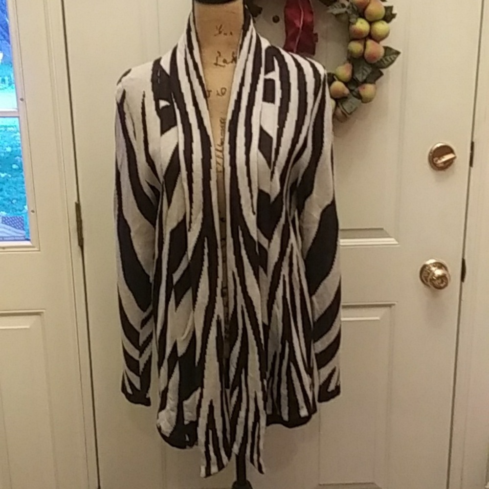 Dana Buchman Zebra Print Open Front Cardigan, Guc - image 1